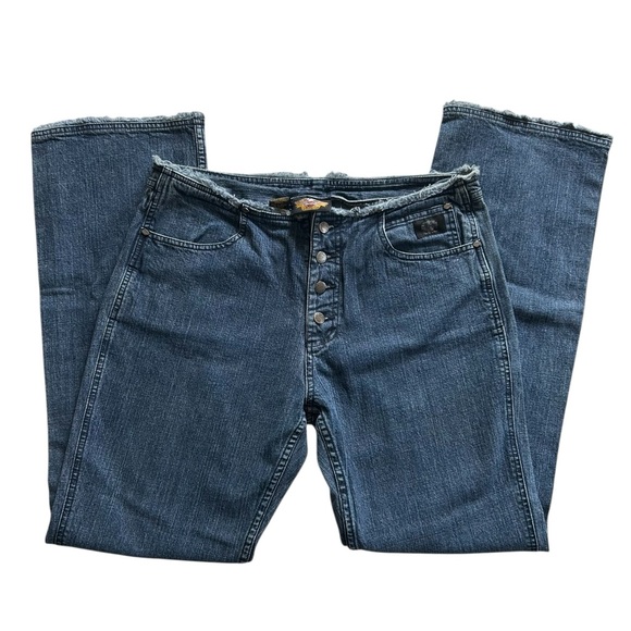 Harley Davidson Vintage Y2K 02 Button Fly Med/dark wash boot cut Jeans Size 14 - Picture 1 of 11